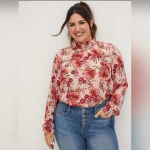 Torrid NWOT Chiffon Smocked Mock Neck BlouseFloral Pink Plus 2X (OUT OF STOCK)